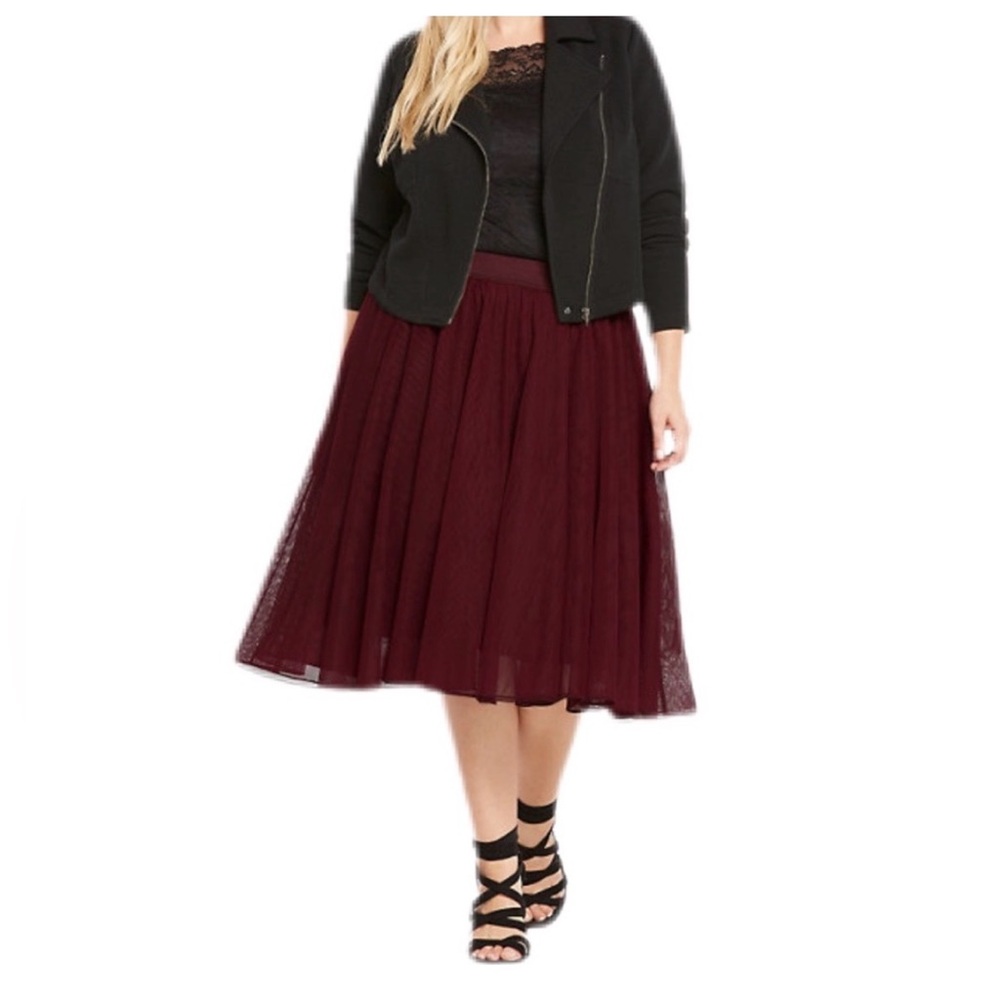 TORRID EUC Mesh Tulle Midi Skirt Wine Red Size 3X